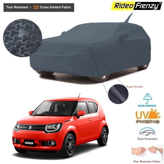 Maruti Ignis Body Cover with Antenna and Mirror Pockets | 3D Cross Knitted Fabric | UV & Tear Resistant