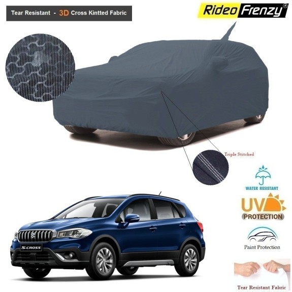 Maruti S-Cross Body Cover with Antenna and Mirror Pockets | 3D Cross Knitted Fabric | UV & Tear Resistant