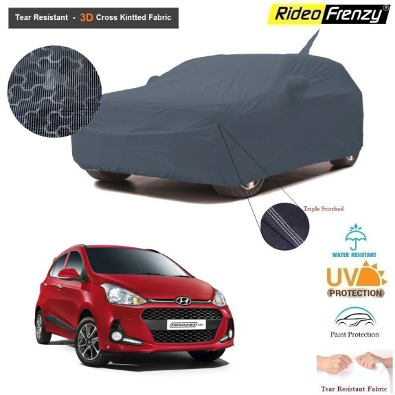 Hyundai Grand i10 Body Cover with Antenna and Mirror Pockets | 3D Cross Knitted Fabric | UV & Tear Resistant