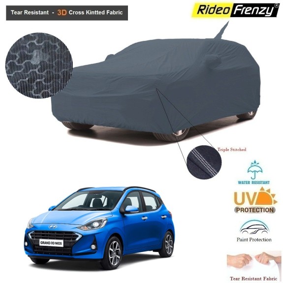 Hyundai Grand i10 NIOS Body Cover with Antenna and Mirror Pockets | 3D Cross Knitted Fabric | UV & Tear Resistant