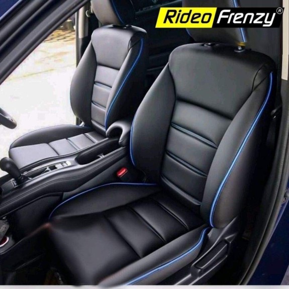 Buy Maruti Baleno Leather Seat Covers | Skin Fit Tailor Made Stitching | Black Color with Blue Piping