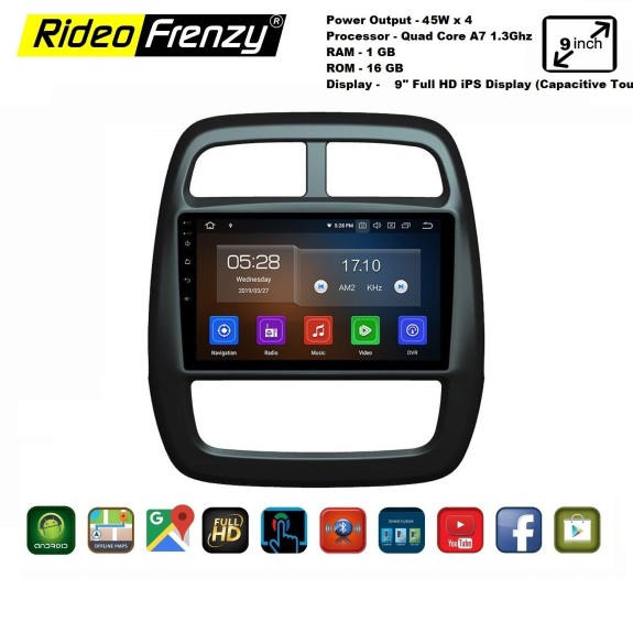 Renault Kwid Android Double Din Stereo System With Inbuilt Bluetooth | 9 inch Touch Screen | GPS Navigator