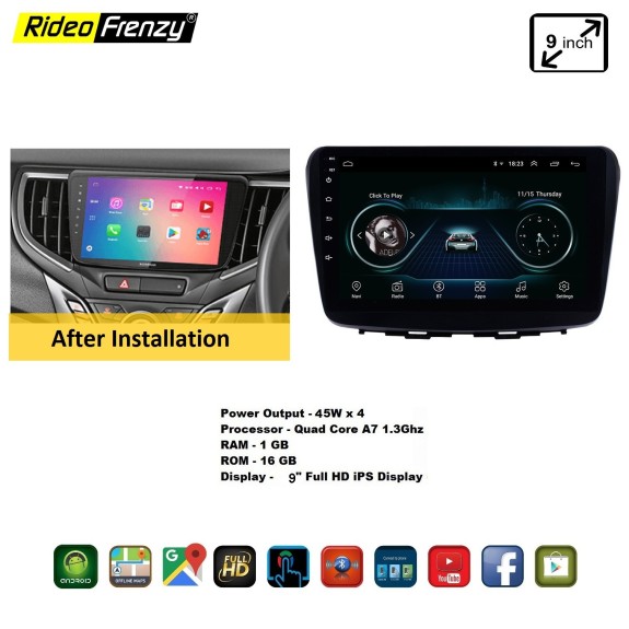 Buy Maruti Suzuki Baleno Android Double Din Stereo System With Inbuilt Bluetooth | 9 inch Touch Screen | GPS Navigator