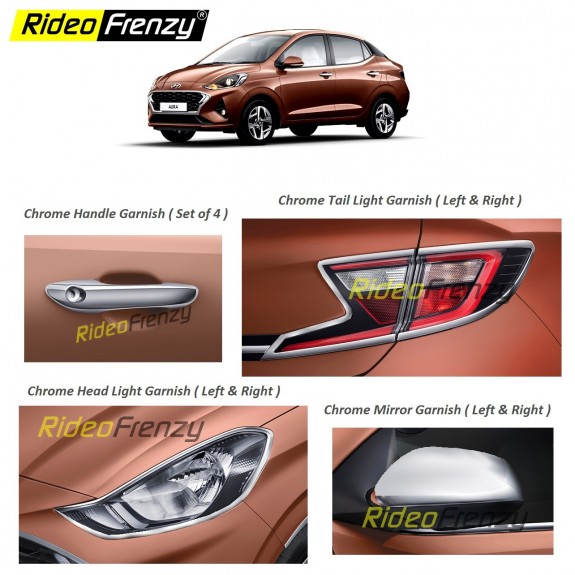 Buy Premium Quality Hyundai Aura Chrome Combo Garnish Set of 4 | Triple Layer Chrome Plating