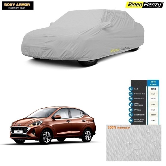 Buy 100% WaterProof Heavy Duty Hyundai Aura Car Body Cover with Mirror Pocket | UV Resistant | No Color Bleeding