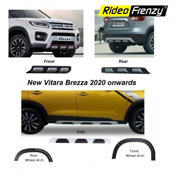 New Vitara Brezza 2020 Original OEM Cladding Kit-Full Set | Front & Rear Skid Plates | Side Cladding | Wheel Arch Cladding