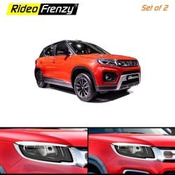 Buy Vitara Brezza 2020 Chrome Head Light Garnish Covers | Triple Chrome Plating