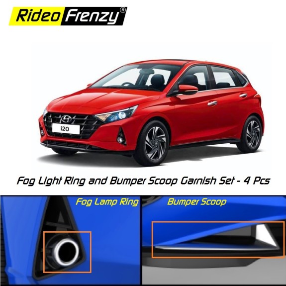 New Elite i20 2020 Chrome Fog Lamp and Front Bumper Scoop Garnish Covers | Triple Chrome Plating
