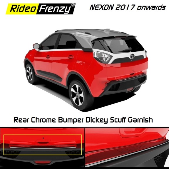 Buy TATA NEXON Chrome Tailgate Bumper Cover Garnish | Rear Bumper Scuff Plate