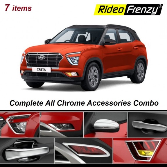 Buy Hyundai Creta 2020 Chrome Accessories Combo Garnish Kit | Triple Layer Chrome Plating | Rustfree
