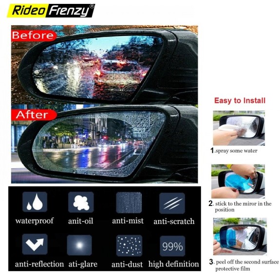 Buy Anti Fog Water Repellent Protective Film for Rear View Mirror | Set of 2 pcs | Rectangle Shape