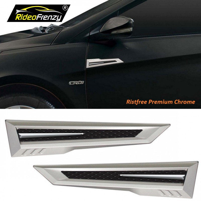 RideoFrenzy Aero 3D Chrome Side Air Flow Vents | Universal Fit to All Car