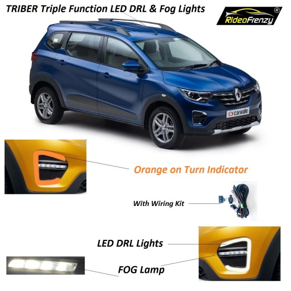 Buy Renault Triber Triple Function LED DRL Day Time Running Lights with Fog Lamps | Matrix Type Turn Indicator Signal