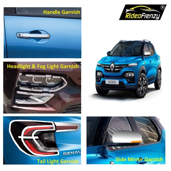 Buy Renault Kiger Chrome Accessories Garnish Combo Kit | Headlight | Tail light | Mirror | Handle Chrome Garnish