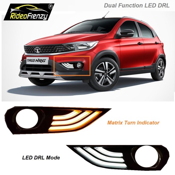 Buy Tata Tiago Dual Function LED DRL Day Time Running Lights with Fog Lamps | Matrix Type Turn Indicator Signal