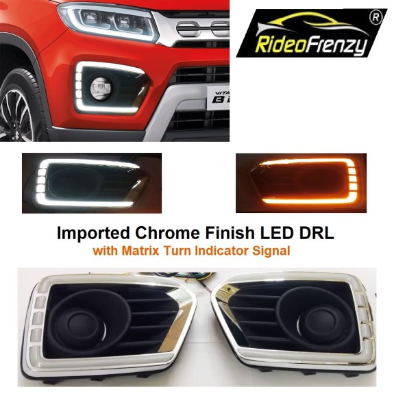 Buy Vitara Brezza 2020 Chromeline Dual Function LED DRL Day Time Running Lights | Matrix Type Turn Indicator Signal online