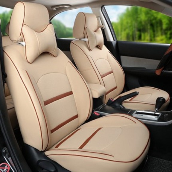 Buy RideoFrenzy Luxury Nappa Leather Car Seat Covers | Skin Fit Tailor Made | Simpline Beige and Tan | 20mm Evlon Foam