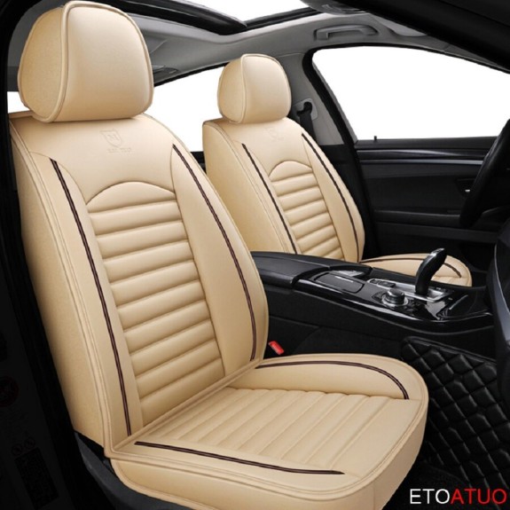 Buy RideoFrenzy Luxury Nappa Leather Car Seat Covers | Skin Fit Tailor Made | Designer Beige and Black Piping | 20mm Evlon Foam
