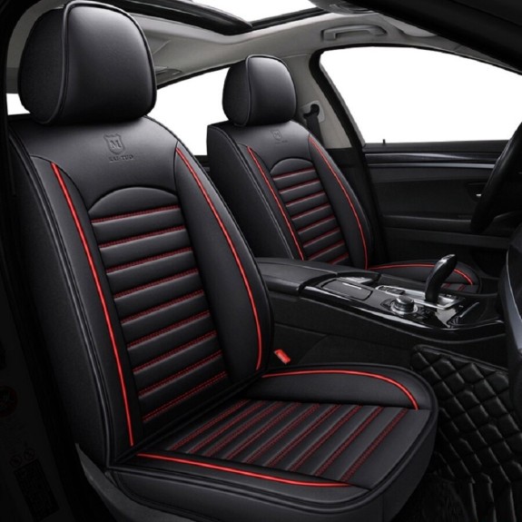 Buy RideoFrenzy Luxury Nappa Leather Car Seat Covers | Skin Fit Tailor Made | Designer Black with Red Piping | 20mm Evlon Foam