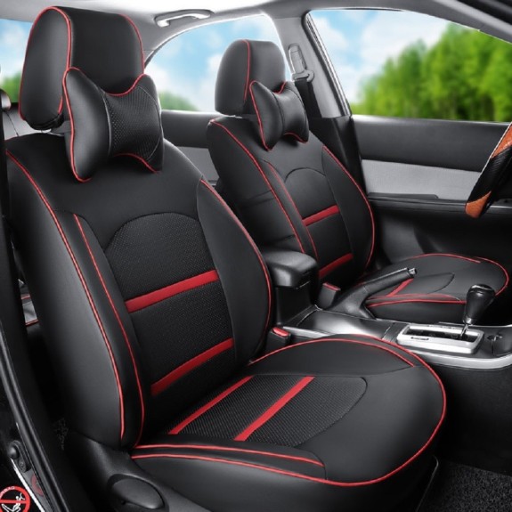 RideoFrenzy Luxury Nappa Leather Car Seat Covers | Skin Fit Tailor Made | Simpline Black and Red | 20mm Evlon Foam