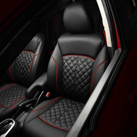 Buy RideoFrenzy Luxury Nappa Leather Car Seat Covers | Skin Fit Tailor Made | Kriscross Black and Red Design | 20mm Evlon Foam