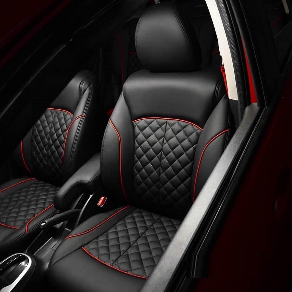 Buy RideoFrenzy Luxury Nappa Leather Car Seat Covers | Skin Fit Tailor Made | Kriscross Black and Red Design | 20mm Evlon Foam