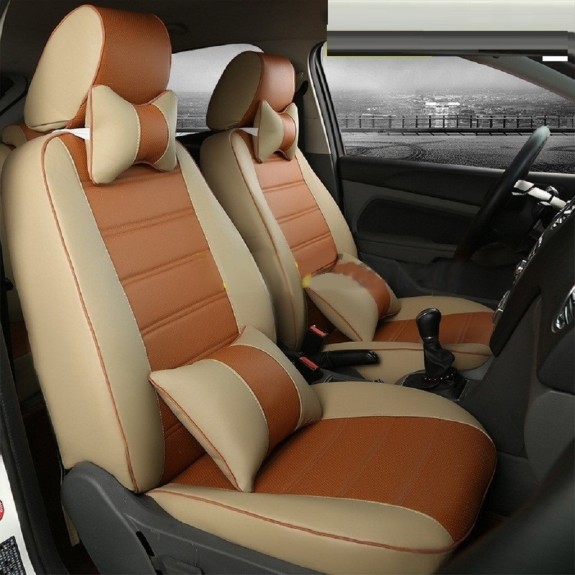 Buy RideoFrenzy Luxury Nappa Leather Car Seat Covers | Skin Fit Tailor Made | Sleek Beige and Tan | 20mm Evlon Foam