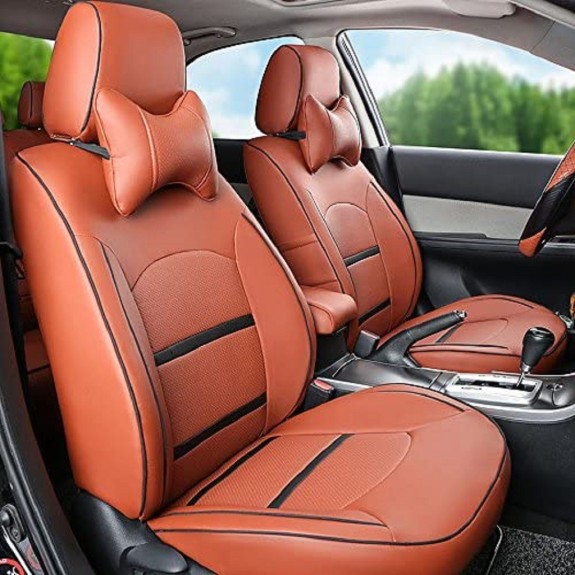 Buy RideoFrenzy Luxury Nappa Leather Car Seat Covers | Skin Fit Tailor Made | Simpline Tan and Black | 20mm Evlon Foam