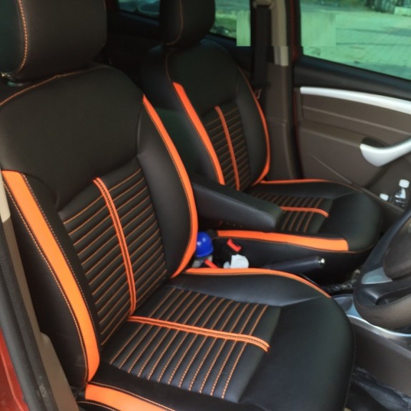 Buy RideoFrenzy Luxury Nappa Leather Car Seat Covers | Skin Fit Tailor Made | Mark Black and Orange | 20mm Evlon Foam