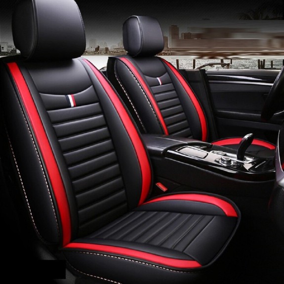 Rhino Automotive© Luxury Full Leather Look Black & Grey Sport Seat Cover Set RW1158 