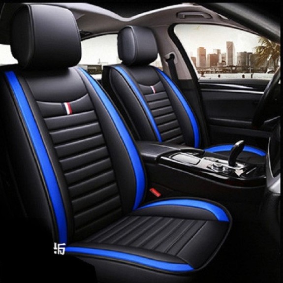RideoFrenzy Luxury Nappa Leather Car Seat Covers | Skin Fit Tailor Made | GRIFH Black and Blue | 20mm Evlon Foam