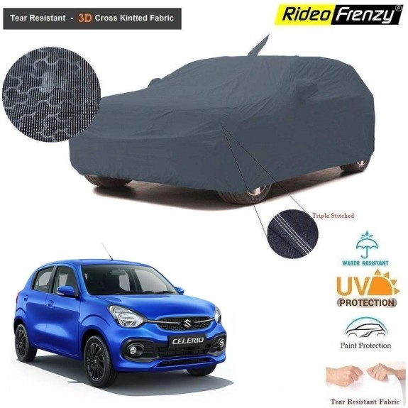 Buy Maruti Celerio 2021 Body Cover with Antenna and Mirror Pockets | 3D Cross Knitted Fabric | UV & Tear Resistant