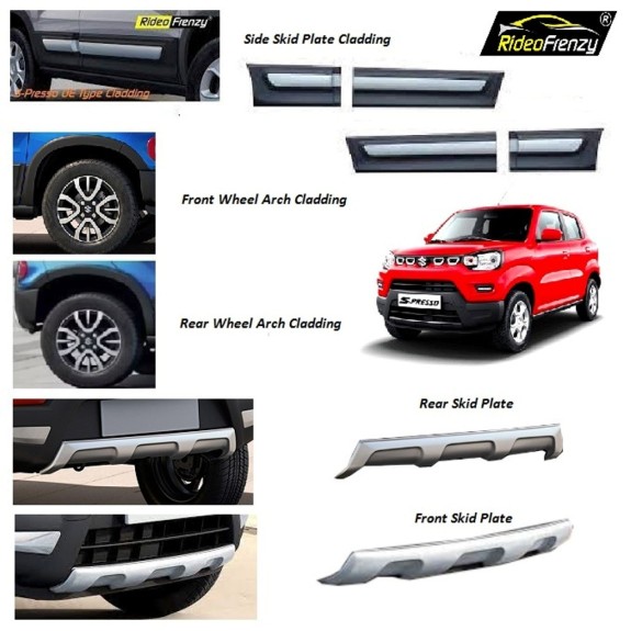 Buy Maruti Suzuki S-Presso Original OEM Cladding Kit-Full Set | Front & Rear Skid Plates | Side Cladding | Wheel Arch Cladding