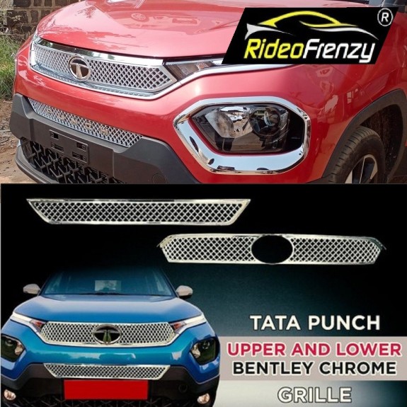 Buy Tata Punch Bentley Style Chrome Front Grill | Triple Layer Chrome Plating ( Upper + Lower )