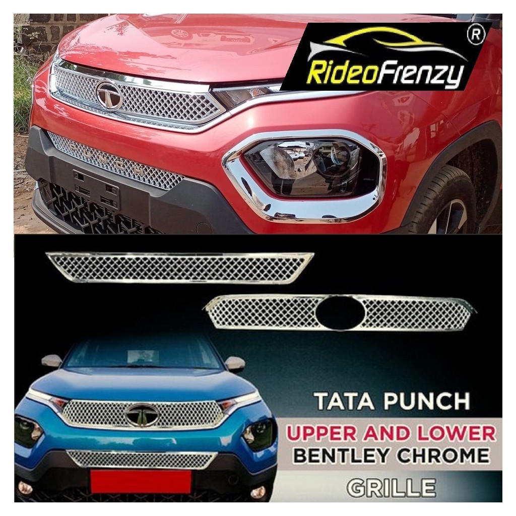 Buy Tata Punch Bentley Style Chrome Front Grill | Triple Layer Chrome Plating ( Upper + Lower )