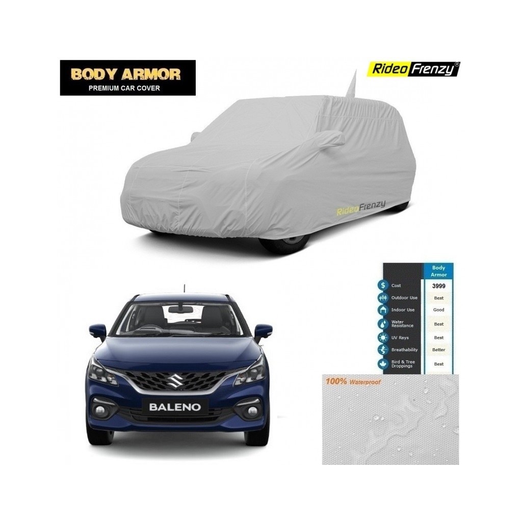 New Baleno 2022 Waterproof Car Body Cover Mirror Pockets & Antenna | UV Sun Radiation and DustProof | Scratch Resistant Fabric