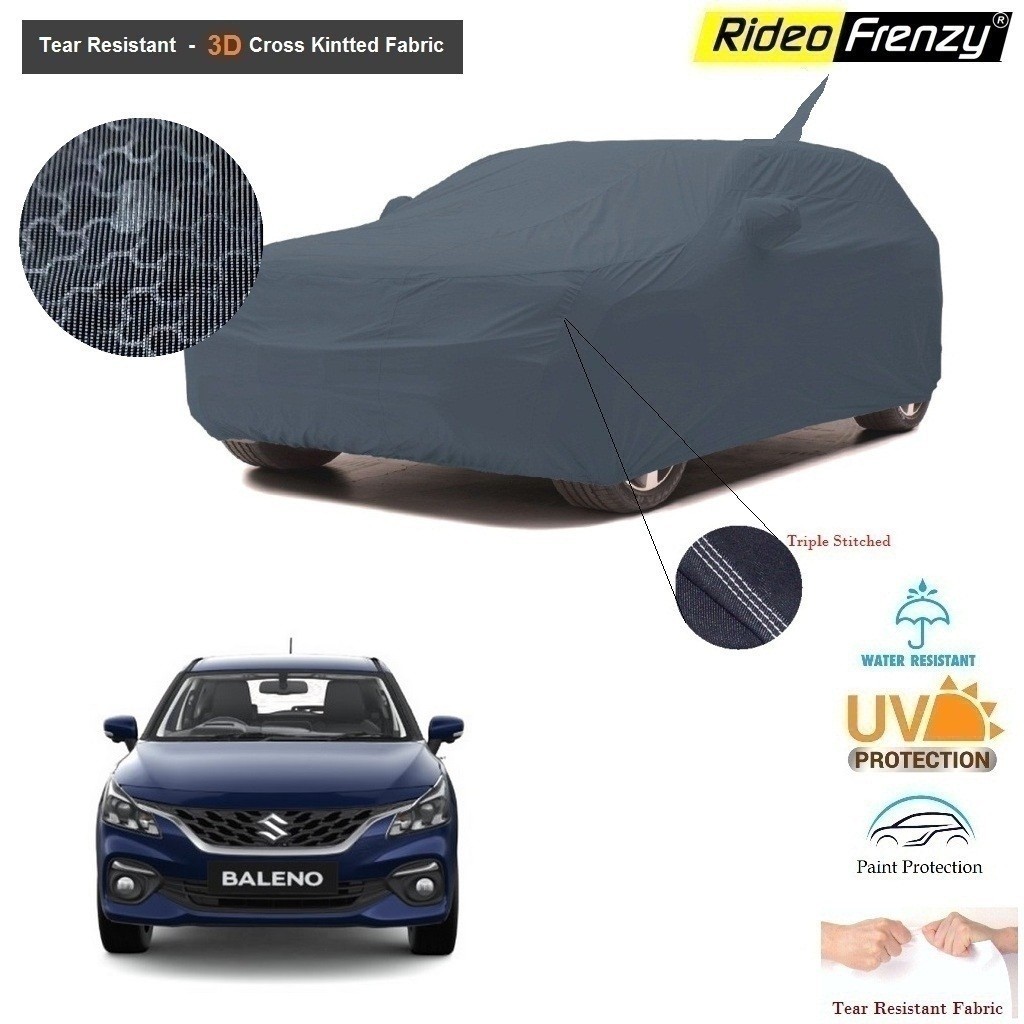 Buy New Baleno 2022 Car Body Cover with Mirror & Antenna Pockets | 100% UV Protection & Dustproof | 3D Tear Resistant Fabric