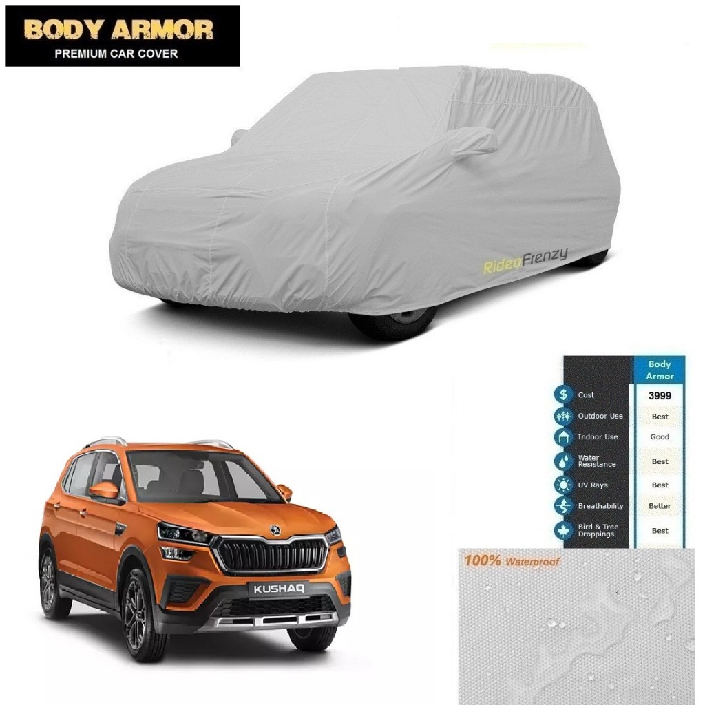 Buy Skoda Kushaq Waterproof Car Body Cover Mirror Pockets & Antenna | UV Sun Radiation and DustProof | Scratch Resistant Fabric