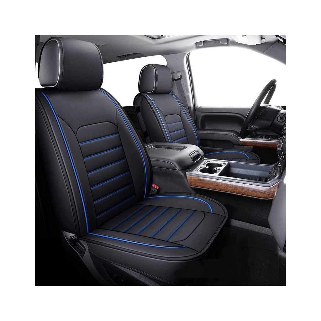 RideoFrenzy Luxury Nappa Leather Car Seat Covers | Skin Fit Tailor Made | SILVRADO Black and Blue Color | 20mm Evlon Foam