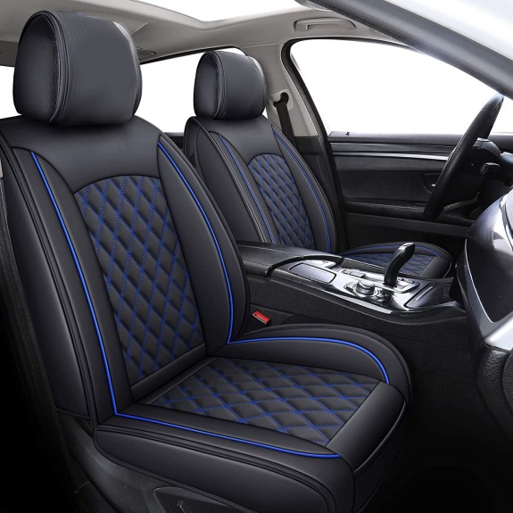 Buy RideoFrenzy Luxury Nappa Leather Car Seat Covers | Skin Fit Tailor Made | Zebra Black and Blue Color | 20mm Evlon Foam