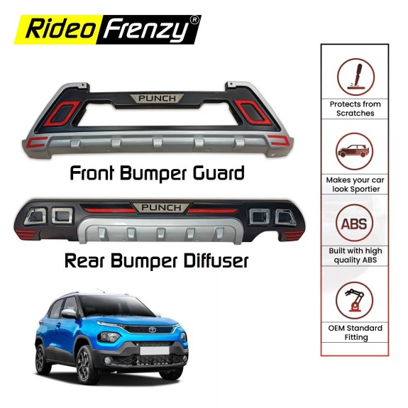 Buy Tata Punch ABS Front and Rear Bumper Diffuser Extender | Sporty Dual Tone Design
