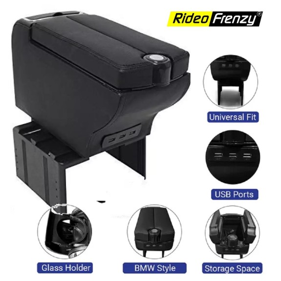 Buy RideoFrenzy BMW Style Luxurious Arm Rest With USB Ports, Glass Holder & Ashtray | Universal Fit to All Car