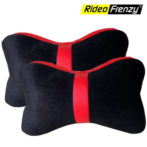 Buy RideoFrenzy Ultra Soft Velvet Neck Rest for All Car | Breathable & Washable | Black & Red Color