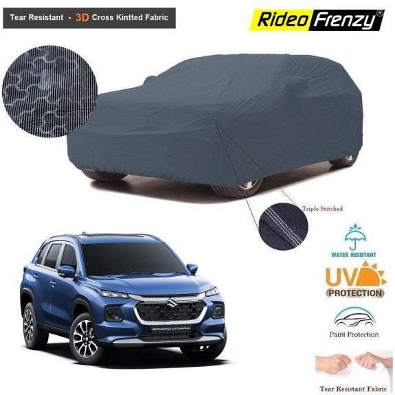 Maruti Grand Vitara Car Body Cover with Mirror Pockets | 100% UV Protection & Dustproof | Long Lasting 3D Tear Resistant Fabric