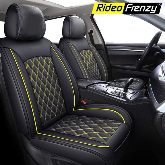 Buy RideoFrenzy Luxury Nappa Leather Car Seat Covers | Skin Fit Tailor Made | Zebra Black and Yellow Color | 20mm Evlon Foam