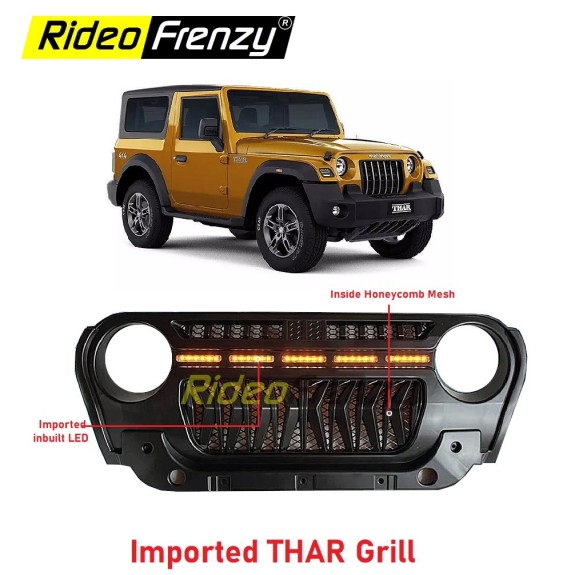Buy Mahindra THAR Inbuilt LED Modified Front Grill | Imported ABS Plastic | Piano Black