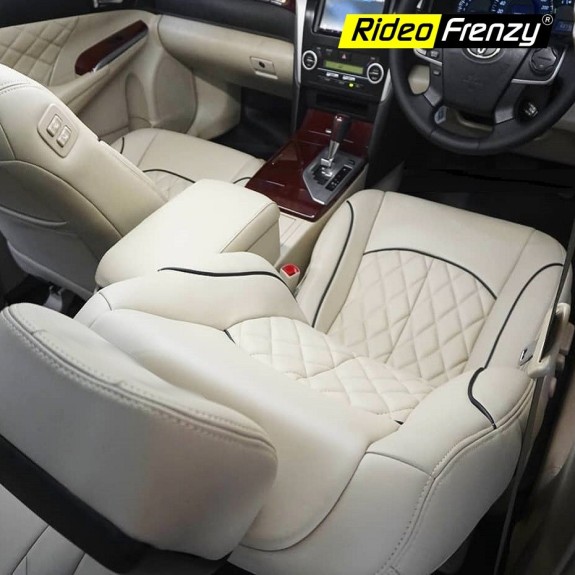 RideoFrenzy Luxury Nappa Leather Car Seat Covers in ICE Grey and Black  Color | 20mm Foam-Customized Skin Fit