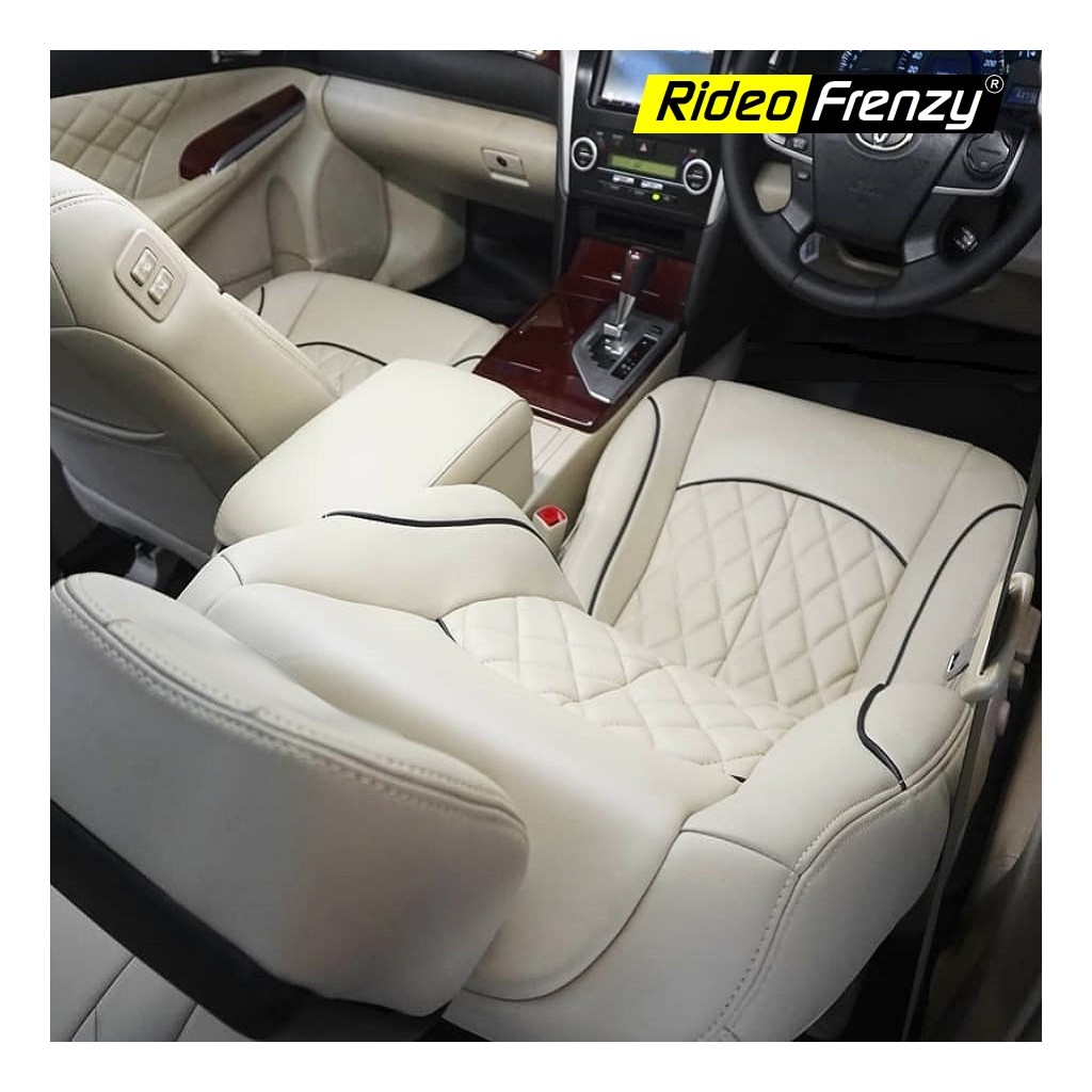 RideoFrenzy Luxury Nappa Leather Car Seat Covers in ICE Grey and Black  Color | 20mm Foam-Customized Skin Fit