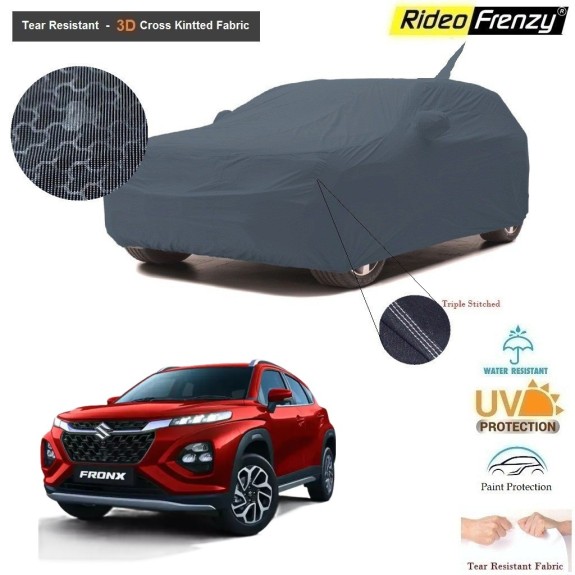 Maruti Fronx Body Cover with Mirror & Antenna Pockets | 100% UV Protection & Dustproof | 3D Tear Resistant Fabric