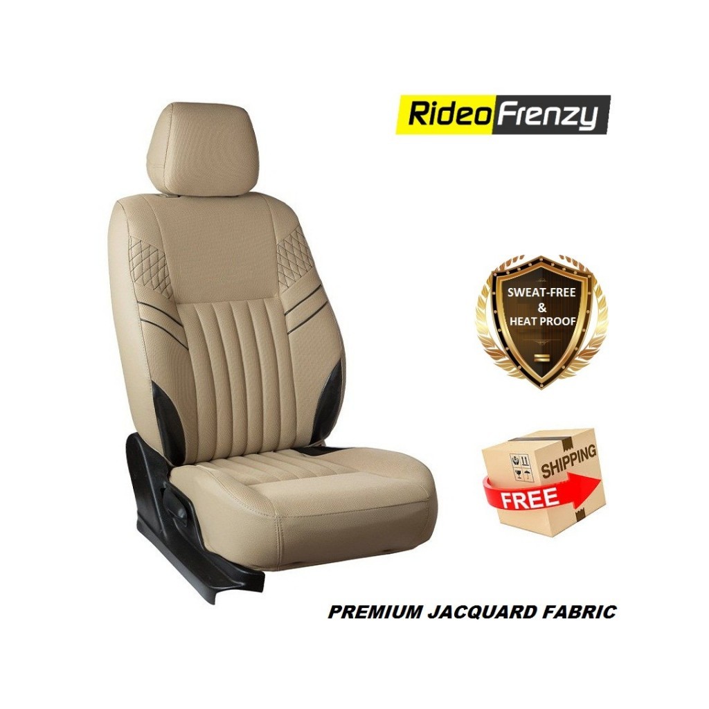 RideoFrenzy Beige & Black Fabric Car Seat Covers online India at lowest price | Sweat-Free & Breathable